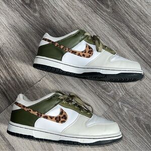Nike Green and White Sneakers with Leopard Print